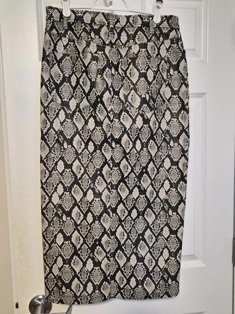 Free People Black and White Snake-Print Vegan Leather Midi Skirt - Picture 2 of 11